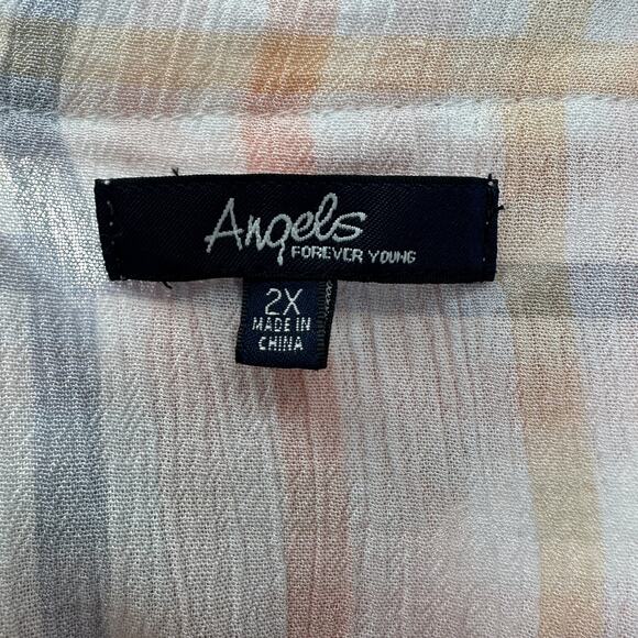 Angels Forever Young Blouse WMNS 2X Checkered Button Up Cream Pink Square Neck - Picture 5 of 7